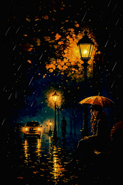 Amber Glow in Rainfall_