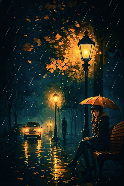 Amber Glow in Rainfall